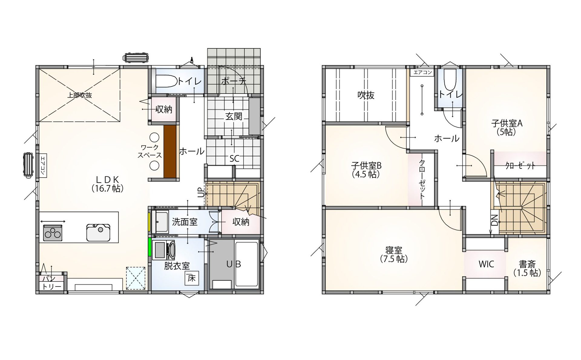 0038 3LDK＋S リビングにカウンターがあり家族の時間を楽しめるおうち