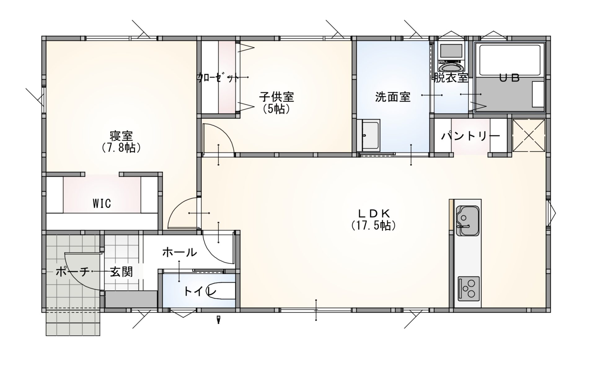 0047 2LDK 見守れる設計で家族も安心！生活空間と収納スペースを分けた平屋のおうち